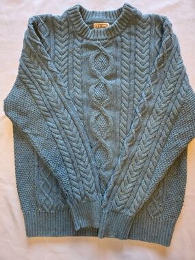 L.L. Bean Cable Knit Sweater Men’s M Blue Speckled Cotton Crewneck